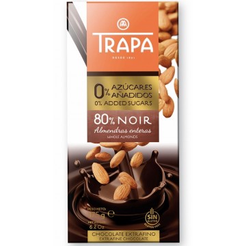 Шоколад Trapa Intenso ( без сахара ) черный 80% с цельным миндалем (175 г)