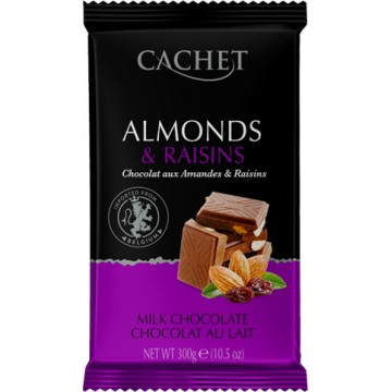 Шоколад - Премиум шоколад Cachet 32% Milk Chocolate with Almonds & Raisins, 300г