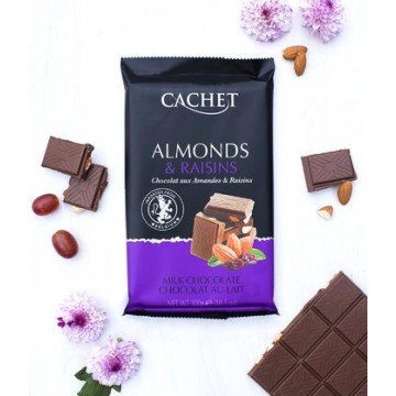 Премиум шоколад Cachet 32% Milk Chocolate with Almonds & Raisins, 300г