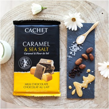 Премиум шоколад Cachet 32% Milk Chocolate with Salted Caramel , 300г
