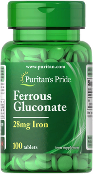 Puritans Pride Ferrous Gluconate 28 mg Iron Железо 100 таблеток 823004 фото