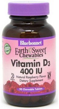Bluebonnet Nutrition Vitamin D3 400IU Earth Sweet Chewables Natural Rasberry flavor Витамин Д3 90 жевательных таблеток 993700 фото