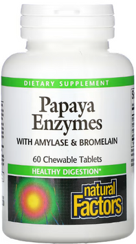 Natural Factors Papaya Enzymes Ферменти папаї з амілазою та бромелаїном, 60 жувальних таблеток 1185963 фото