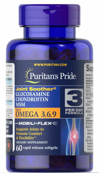 Puritan's Pride Glucosamine, Chondroitin & MSM Глюкозамин, хондроитин и МСМ с Омега 3-6-9 60 капсул 878722 фото