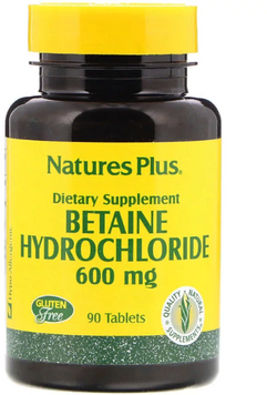 Nature's Plus, Betaine Hydrochloride, 600 mg, 90 Tablets (NAP-04370) 605570 фото