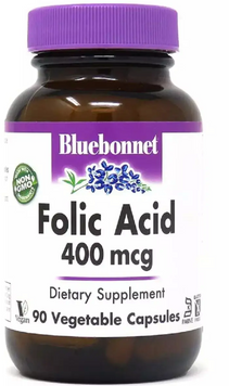Bluebonnet Nutrition Folic Acid Фолієва кислота 400 мг 90 вегетаріанських капсул 1052370 фото
