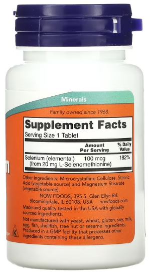 NOW Foods Selenium Yeast Free 100 mcg Селен без дріжджів 100 таблеток 775664 фото