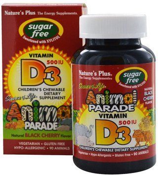 Natures Plus Animal Parade Vitamin D3 sugar free 90 chewables Витамин D3 для детей, без сахара 491949 фото