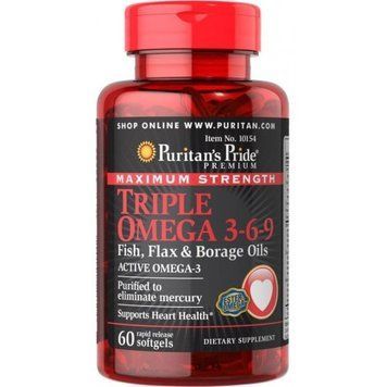 Puritan's Pride Maximum Strength Triple Omega 3-6-9 Fish, Flax & Borage Oils 60 caps 384193 фото