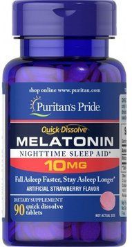 Puritan's Pride Quick Dissolve Melatonin 10 mg Strawberry Flavor Мелатонін швидкого розчинення зі смаком полуниці 90 таблеток 799905 фото