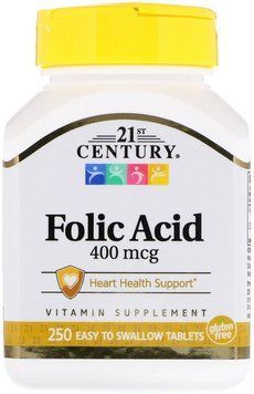 21st Century Folic Acid, 400 mcg, 250 Tablets 476498 фото