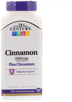 21st Century Cinnamon Plus Chromium 2000 mg 120 Veggie Caps (CEN-27383) 575638 фото