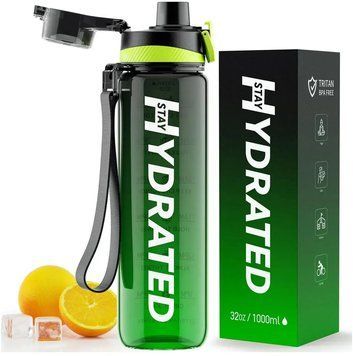 Brave Hydrated Water Bottle - 1000ml Tritan Green Black 1459653 фото