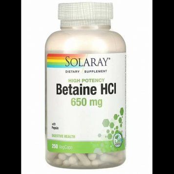 Solaray HCL with Pepsin, 650 mg, 250 Vegetarian Capsules (SOR-04815) 661734 фото