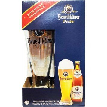 Подарунковий набір пива Benediktiner Weissbier світле нефільтроване 5.4% 3х0.5 л + келих 0.5 л (4052197000468) 1315314 фото