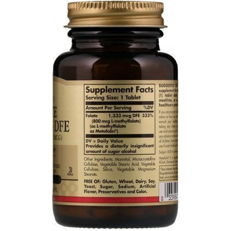 Solgar Folate As Metafolin, 800 mcg, 100 Tab Фолієва кислота, Метафолін 466162 фото