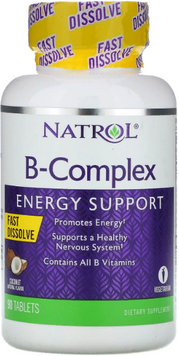 Natrol B-Complex, Fast Dissolve, Coconut Natural Flavor, 90 Tablets (NTL-06331) 722066 фото
