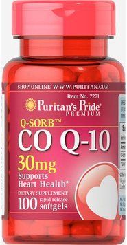 Puritan's Pride Q-SORB Co Q-10 30 mg 100 Rapid Release Softgels Коензим Q-10 519252 фото
