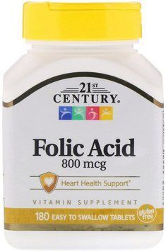 21st Century Folic Acid, 800 mcg, 180 Tablets 476499 фото