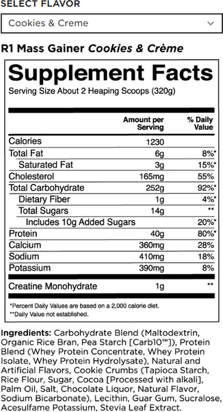 Гейнер Rule 1 Mass 5120 g / 16 servings / Cookies and cream 1155926 фото