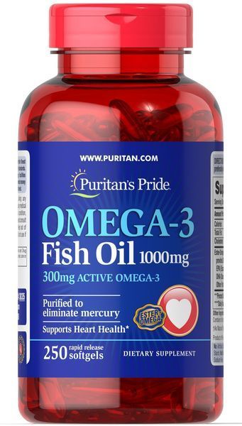 Puritan's Pride Omega-3 Fish Oil 1000 mg 250 caps 384196 фото