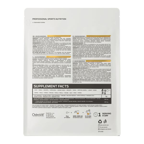 Креатин OstroVit Creatine Monohydrate 300 g / 100 servings / Mango 391283 фото