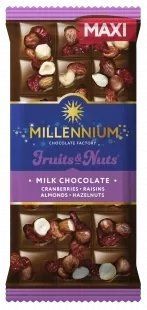 Шоколад Millennium Fruits&Nuts молочный с миндалем, фундуком, клюквой, изюмом 140 г (4820075508029) 1175491 фото