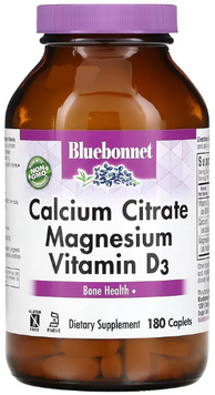 Bluebonnet Nutrition Calcium Citrate Magnesium Vitamin D3 Цитрат кальция с магнием и витамином D3 180 капсул 1185971 фото