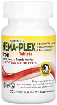 Natures Plus Hema-Plex Iron with Essential Nutrients for Healthy Red Blood Cell Железо 30 таблеток 1157549 фото