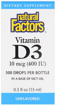 Natural Factors Vitamin D3 Drops 400 IU 15 ml Unflavored (NFS-01058) 590291 фото