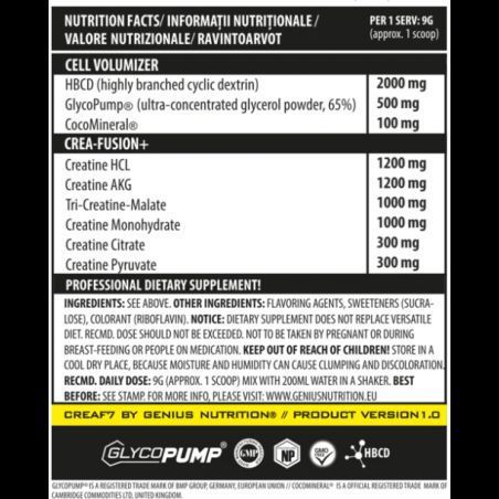 Genius Nutrition Crea F7 405 g / 45 servings / Nectarine Juice 1097245 фото