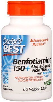 Doctor's Best Best Benfotiamine 150 + Alpha-Lipoic Acid 300 60 Veggie Caps Альфа-липоевая кислота+Бенфотиамин 537962 фото