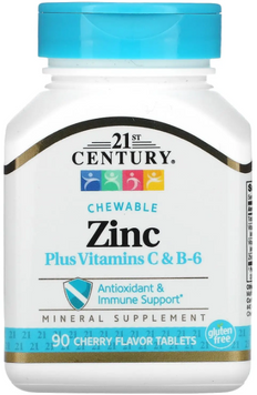 21st Century Zinc Plus Vitamins C & B-6 Chewable Cherry Flavor Цинк + витамины C и B6 вишневый вкус 90 жевательных таблеток 1052550 фото