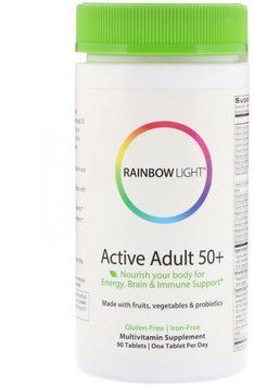 Rainbow Light Just Once Active Adult 50+ Food-Based Multivitamin 90 Tabs Мультивитамины 50+ 535489 фото