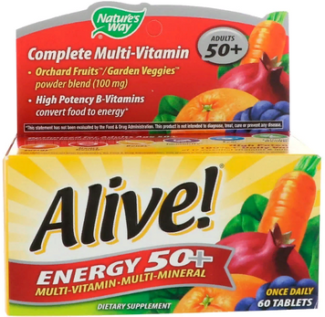 Nature's Way, Alive!, Energy 50+, Multivitamin-Multimineral, For Adults 50+, 60 Tablets (NWY-60193) 606196 фото