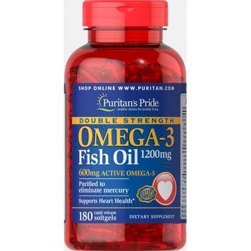 Puritan's Pride Double Strength Omega-3 Fish Oil 1200 mg/600 mg Omega-3 180 Softgels 384199 фото