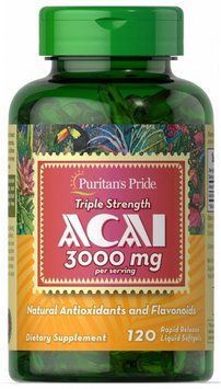 Puritan's Pride Triple Strength Acai 3000 mg Потрійна сила Асаи 120 гелевих капсул 776715 фото