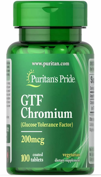 Puritan's Pride GTF Chromium 200 mcg Хром 100 таблеток 774994 фото