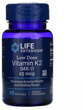 Life Extension Low Dose Vitamin K2 (MK-7) Вітамін К2 (МК-7) 45 мкг 90 капсул 1117866 фото