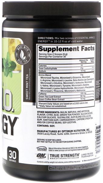 Аминокислота для спорта Optimum Nutrition Essential Amino Energy 270 g /30 servings/ Sweet Mint Tea 418886 фото