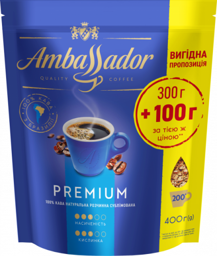 Кава Ambassador Premium розчинна 300+100 г (8720254065427) 1039366 фото