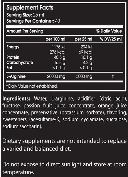 Амінокислота для спорту Scitec Nutrition Arginine Liquid 1000 ml /40 servings/ Orange Passion Fruit 387216 фото