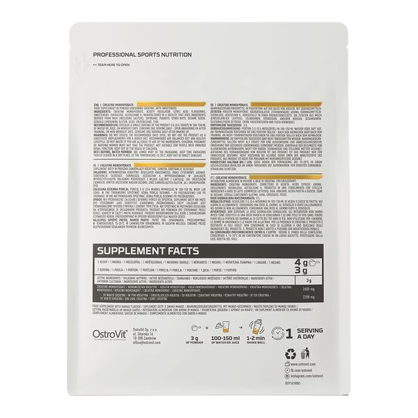 Креатин OstroVit Creatine Monohydrate 500 g /200 servings/ Mango 391286 фото