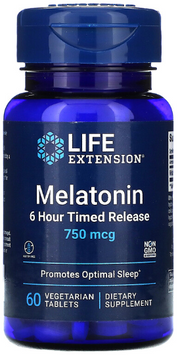 Life Extension Melatonin 6 Hour Timed Release Мелатонін 6-годинний 0.75 мг 60 таблеток 1159480 фото