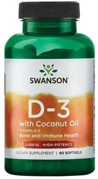 Swanson Vitamin D-3 With Coconut Oil, 60 Softgels (SWA-02896) 655565 фото