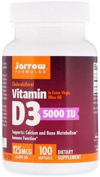 Jarrow Formulas Vitamin D3 Cholecalciferol 5,000 IU 100 Softgels Витамин Д3 Холекальциферол 550078 фото