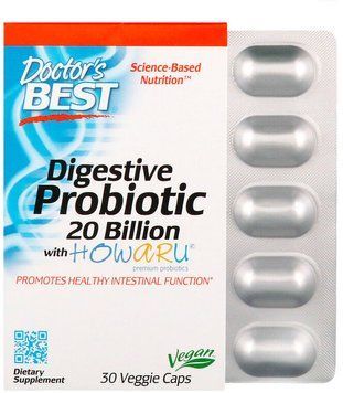 Doctor's Best, Digestive Probiotic with Howaru, 20 Billion CFU, 30 Veggie Caps (DRB-00362) 624092 фото
