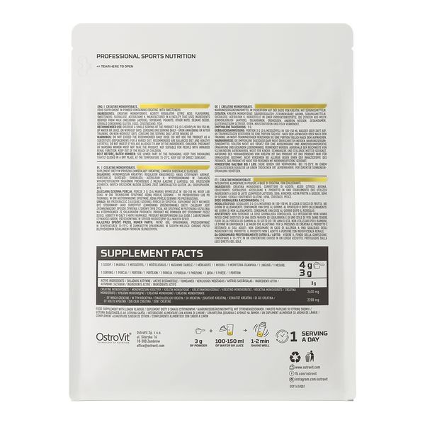 Креатин OstroVit Creatine Monohydrate 300 g /120 servings/ Lemon 391289 фото