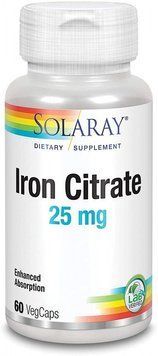 Solaray Iron citrate, 25 mg, 60 Vegetarian Capsules (SOR-46103) 661712 фото