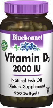Bluebonnet Nutrition Vitamin D3, 2000 IU, 250 Softgels (BLB0319) 659836 фото